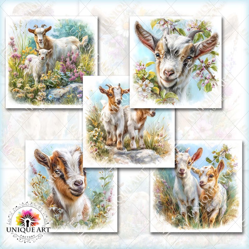 Spring Goats Watercolor Clipart for Junk Journals Digital Download ...