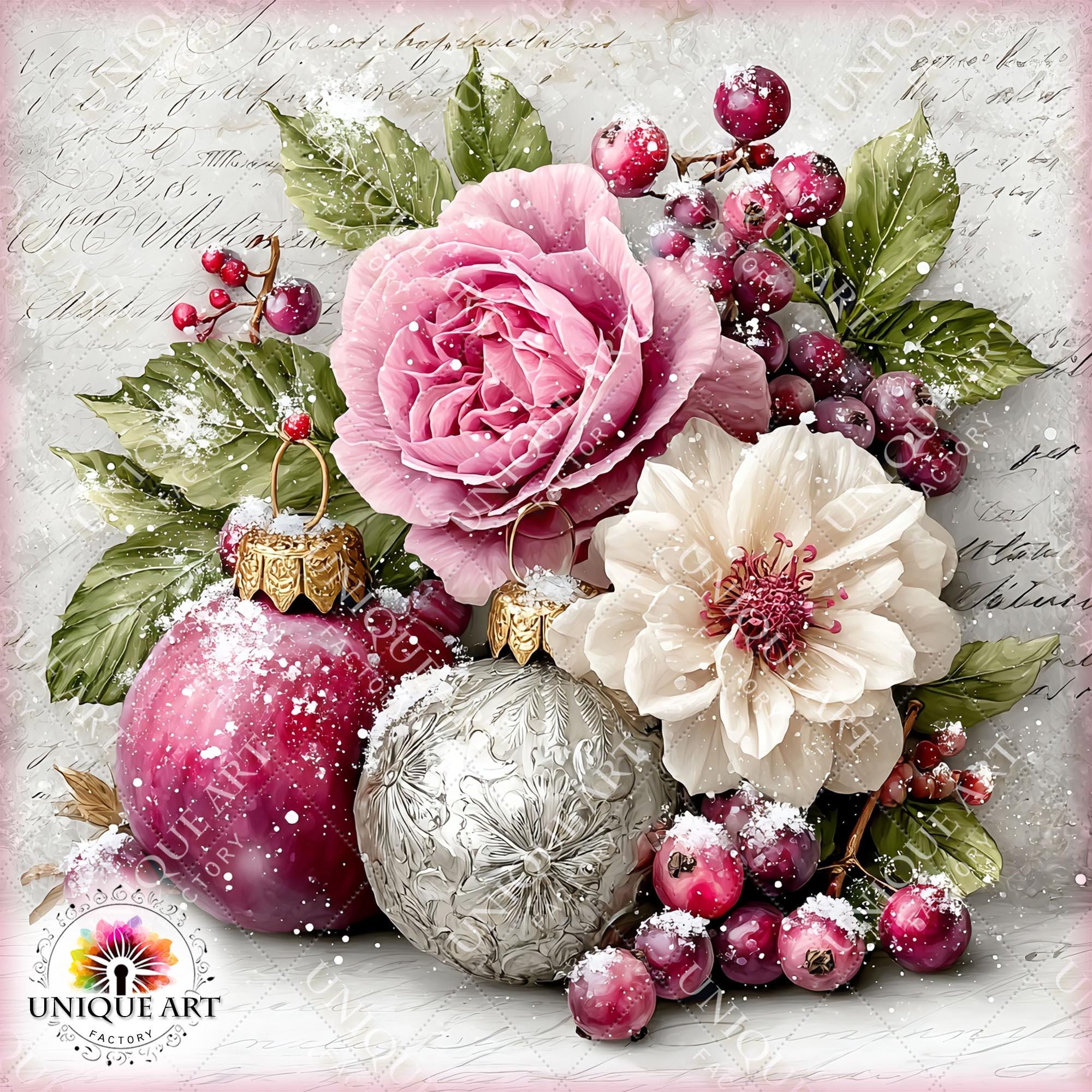Free Printable Christmas Roses Christmas Pink Flowers Vol.01, Printable 25 JPG Image, Floral Journal ...