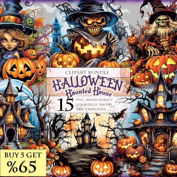Halloween, Haunted House, Mug & T Shirt Designs, Watercolor Clipart Bundle, HQ Printable, PNG format, instant download.