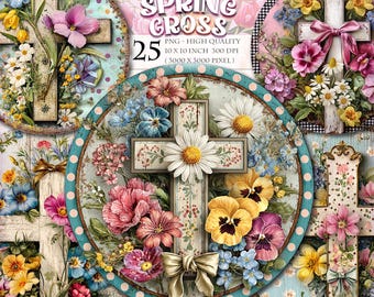 Spring Cross Round Clipart, Printable 25 PNG image, Ornaments Gift, Door Hanger Wreaths Sign image, Scrapbook Ephemera, instant download.