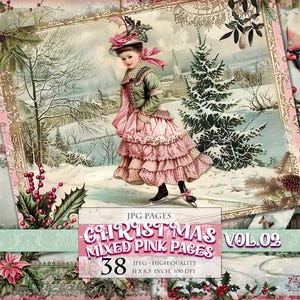 Gemischte Rosa Seiten Vol.02, Weihnachten Nostalgischer Noel, Druckbares Bild, 38 JPG, Junk Journal Scrapbook Decoupage Postkarte Sofort download.