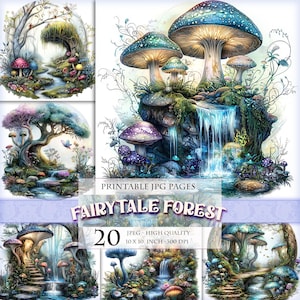 Forêt de conte de fées, paysages magiques, image imprimable 20 JPG, pages de scrapbooking éphémères, clipart pour journal indésirable, art numérique, téléchargement immédiat.