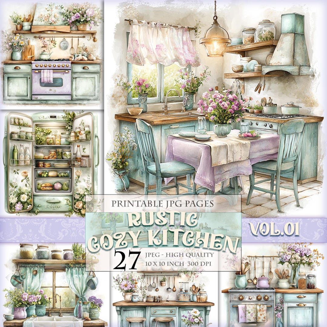 Rustic Cozy Kitchen Vol.01, Printable 27 JPG Image, Cozzy Cottage Junk ...