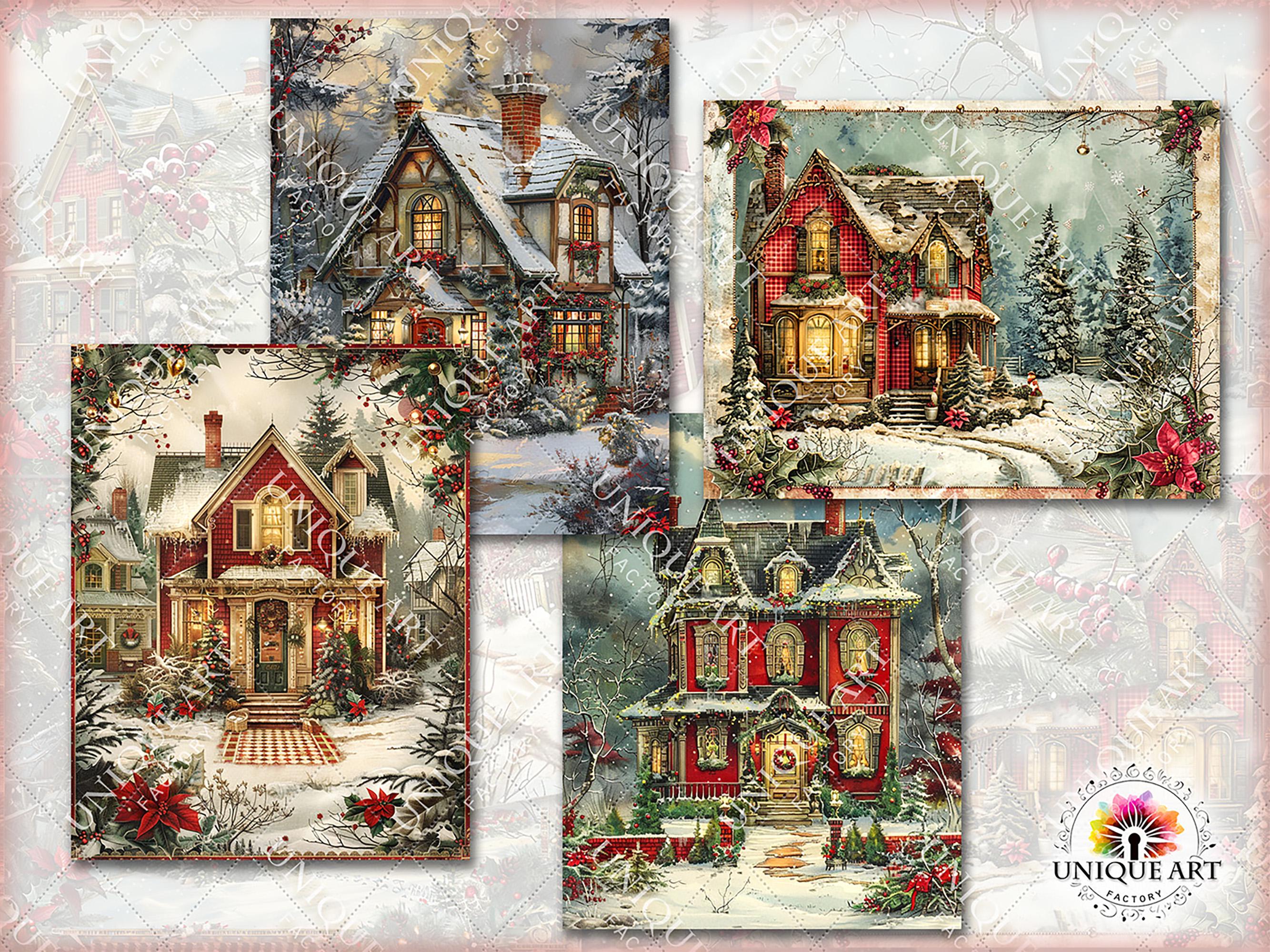 Christmas Vintage Houses Vol.02, Printable 14 JPG, Scrapbook Pages Junk ...