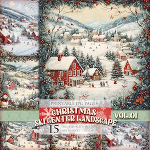 Paisaje del centro de esquí navideño Vol.01, 15 imágenes prediseñadas de acuarela JPG de alta calidad para imprimir, para álbumes de recortes, postales, decoupage, descarga instantánea.