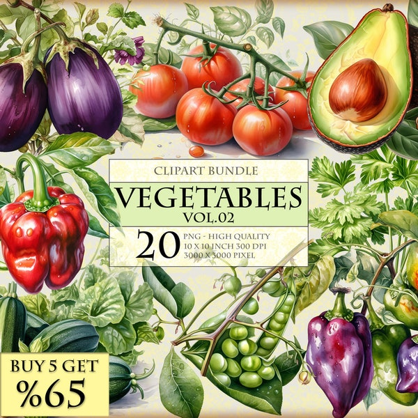 Légumes Vol.02 - aquarelle ClipArt Bundle - téléchargement immédiat au format PNG et JPEG imprimable HQ