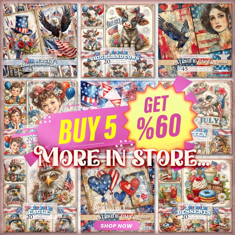 Patriotic Puppy, 4th July Cliparts, Printable HQ 20 JPG image, Junk Journal Digital Pages, Scrapbook Ephemera, Decoupage, Instant download. image 9