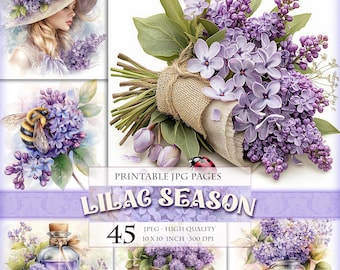 Lilac Season Junk Journal Pages, 45 Vintage Purple Floral Digital Papers, Shabby Chic Lavender Ephemera, Victorian Spring Garden Designs