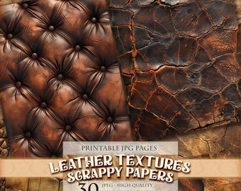 Leather Textures Scrappy Papers, Book and Journal Cover Making, Printable 30 JPG image, Junk Journal, Scrapbook Ephemera, Instant Download.