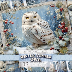 Animali invernali - Gufo, paesaggio innevato, immagine HQ 19 JPG stampabile, diario spazzatura, album di ritagli, clipart di effimeri Fussy Cuts, download immediato.