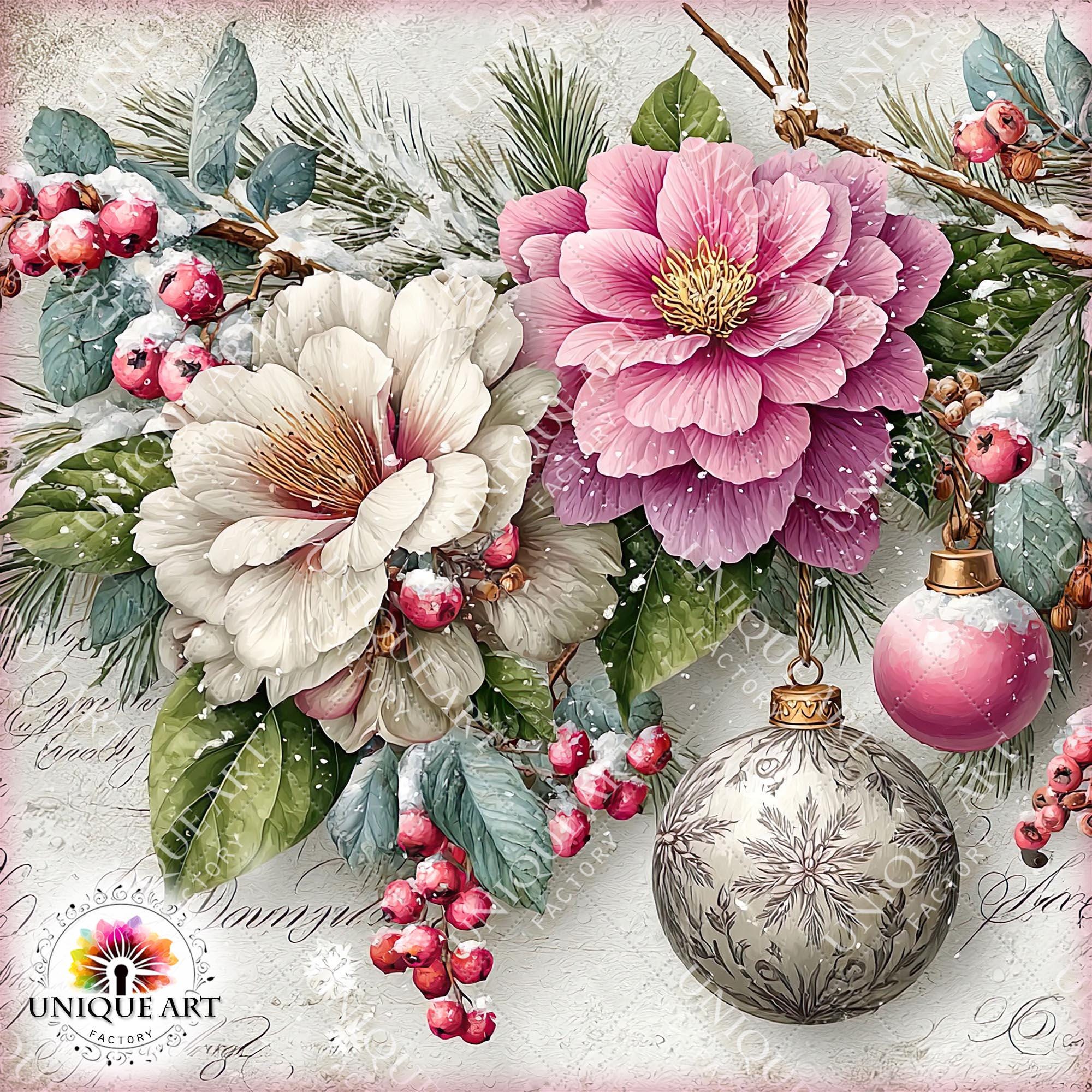 Free Printable Christmas Roses Christmas Pink Flowers Vol.01, Printable 25 JPG Image, Floral Journal ...