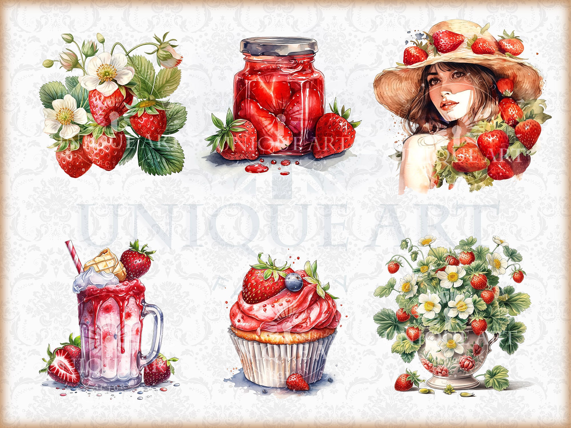 Strawberry Watercolor Clipart Bundle HQ Printable PNG - Etsy