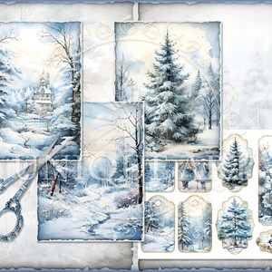 Winter Forest Landscape, Watercolor Printable Junk Journal Pages, 23 ...