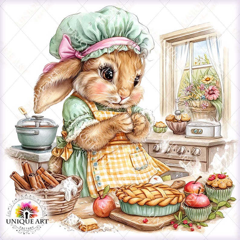 Cooked Rabbit Drawing Bunny's Kitchen Clipart Bundle, Printable 30 JPEG Image, Cooking Chef ...