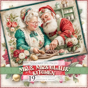 Julklappskök, utskrivbar 19 JPG-bild, mysig retro vintage-journal med ephemera-vykort, decoupage, omedelbar nedladdning.