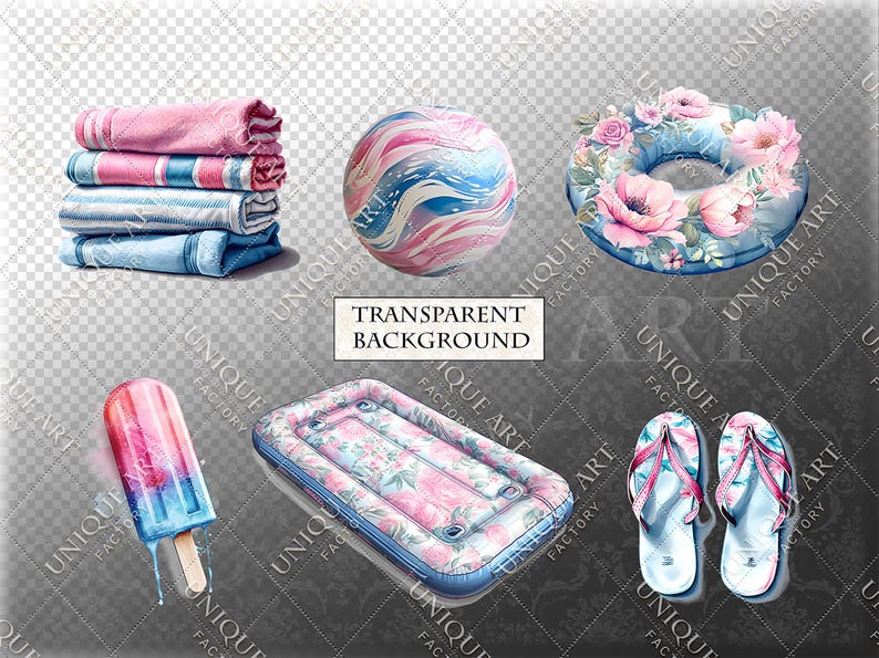 Summer Beach - Watercolor Clipart Bundle - 30 HQ Printable PNG + 12 ...