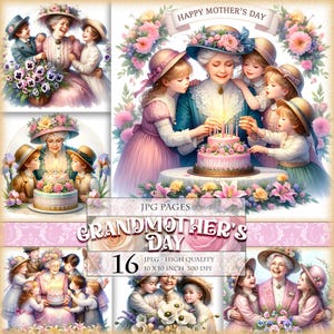 Día de la abuela victoriana, flores de primavera, 16 imágenes JPG imprimibles, páginas de imágenes prediseñadas, diario basura, papel para álbum de recortes, descarga instantánea.