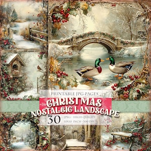 Christmas Nostalgic Landscapes, Snowy Noel Printable 30 JPG Digital image clipart scrapbook junk journal decoupage postcard Instant download