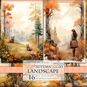 Herbstlandschaft Vol.03, Herbstansicht, druckbares 16 JPG Bild, Junk Journal Ephemera Scrapbook, Postkarte Bild, Sofort Download.