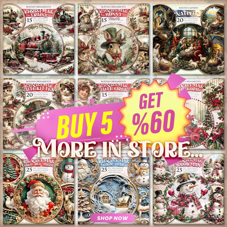 Christmas Vintage Vol.01, Watercolor Junk Journal Pages, 10 JPG - 11X8.5 inch, Instant download and printable, Digital collage sheet image 10