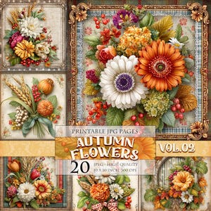Fleurs d'automne Vol.02, paysage floral d'automne, image imprimable 20 JPG, découpage numérique éphémère de scrapbooking, téléchargement immédiat.