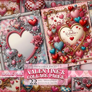 Pages de collage pour la Saint-Valentin, image numérique imprimable, HQ 22 JPG 11 x 8,5 pouces, carte postale de découpage de scrapbooking pour journal indésirable Téléchargement instantané.