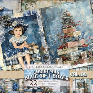 Weihnachten Geschenk Boxen blau Vol.02, printable 22 JPG Bild, Scrapbook Junk Journal Ephemera, Postkartenherstellung, Sofort Download.