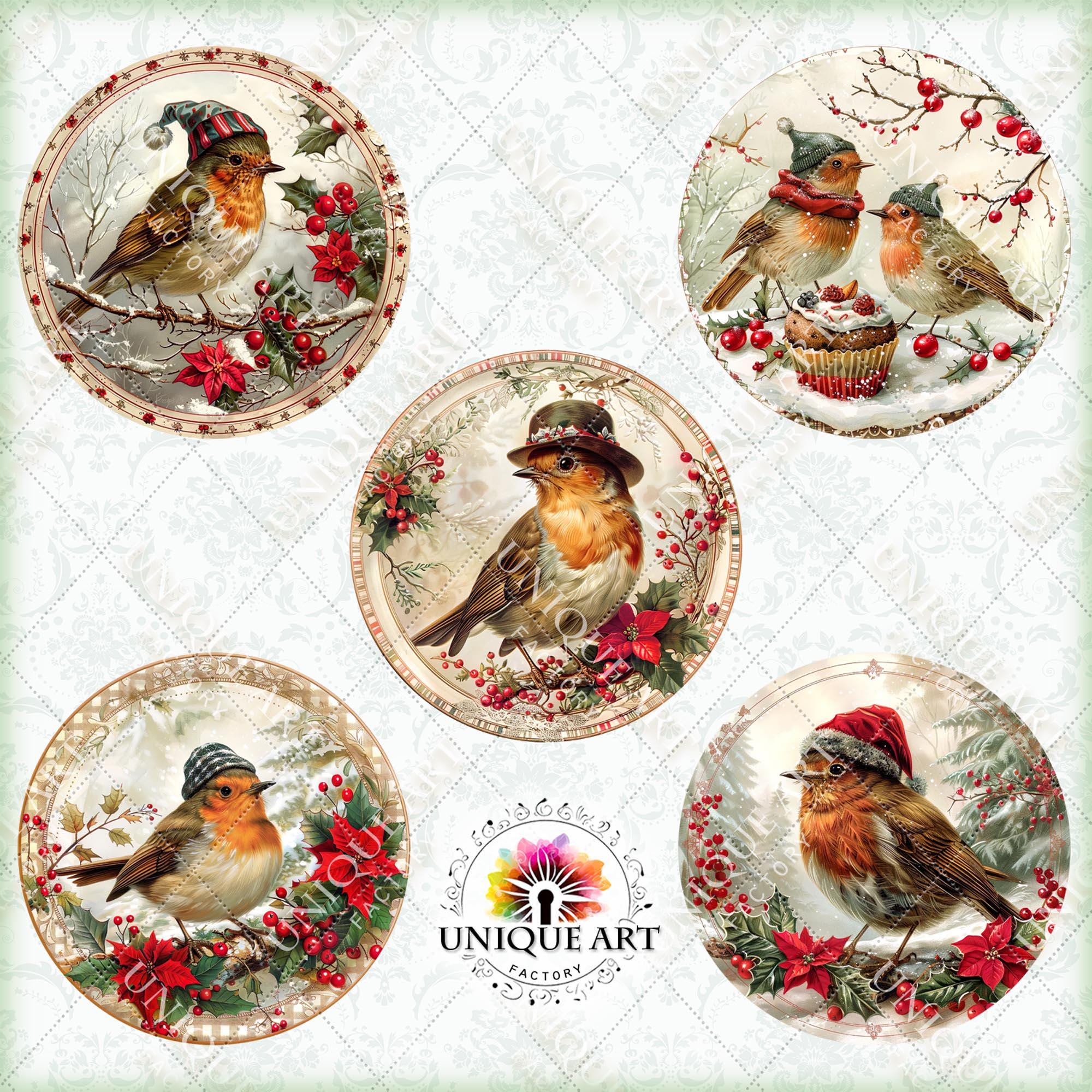 Christmas Robin Bird - Round Clipart Bundle, Printable 16 PNG Image ...