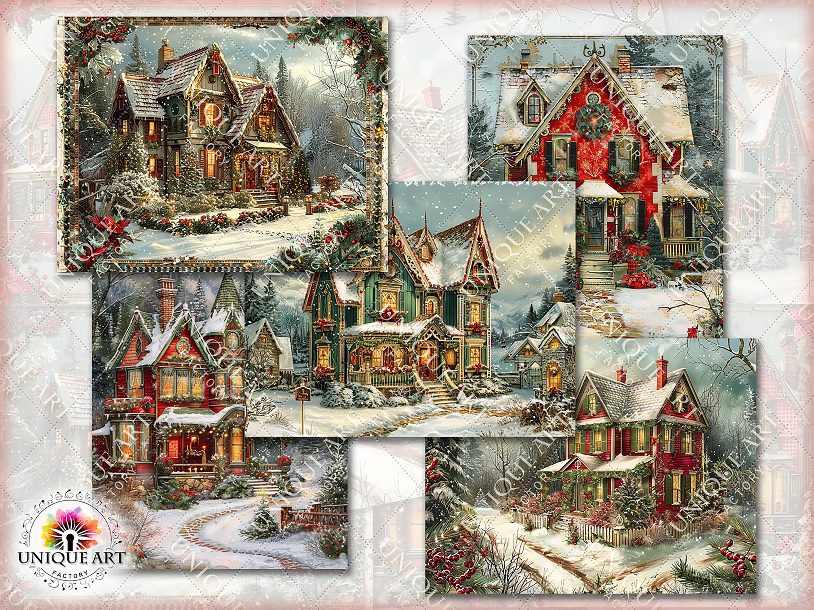 Christmas Vintage Houses Vol.02, Printable 14 JPG, Scrapbook Pages Junk ...