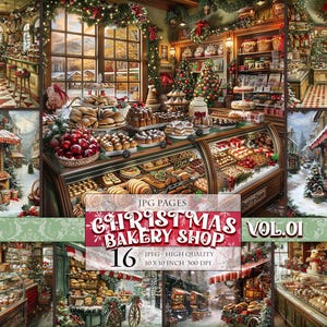 Boulangerie de Noël, boutique vol.01, images 16 JPG imprimables, pages de scrapbooking, création de collages de découpage de cartes postales dans le journal indésirable, téléchargement immédiat.