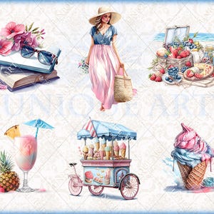 Summer Beach - Watercolor Clipart Bundle - 30 HQ Printable PNG + 12 ...