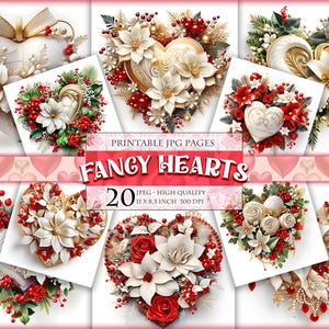 Corazones elegantes para el Día de la Madre, Día de San Valentín, Navidad, páginas digitales imprimibles, HQ 20 JPG - 10 X 10 pulgadas, descarga instantánea.