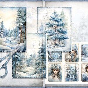 Winter Forest Landscape, Watercolor Printable Junk Journal Pages, 23 ...