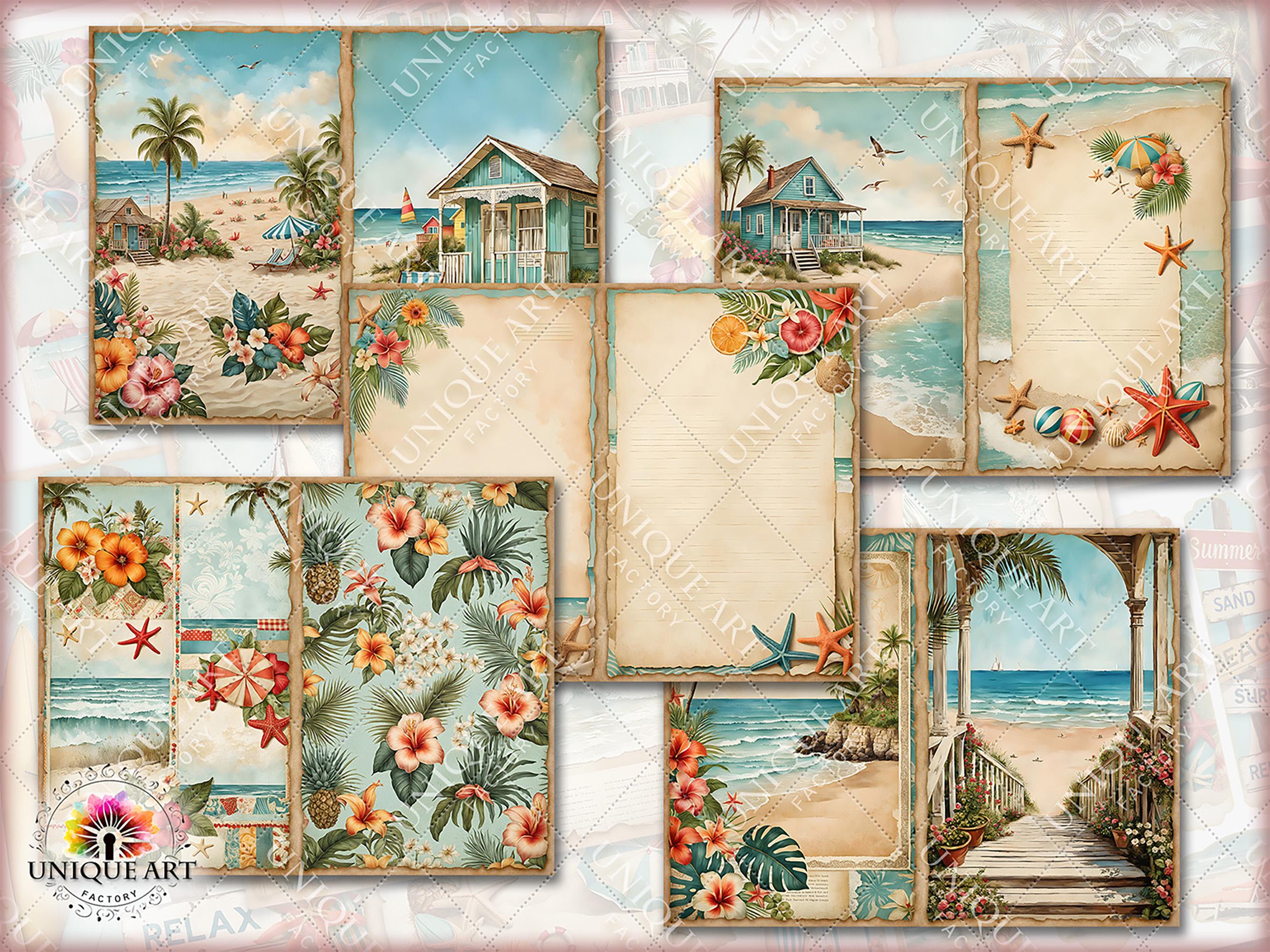 Vintage Summer Beach, Tropical Watercolor Junk Journal Kit, Printable ...