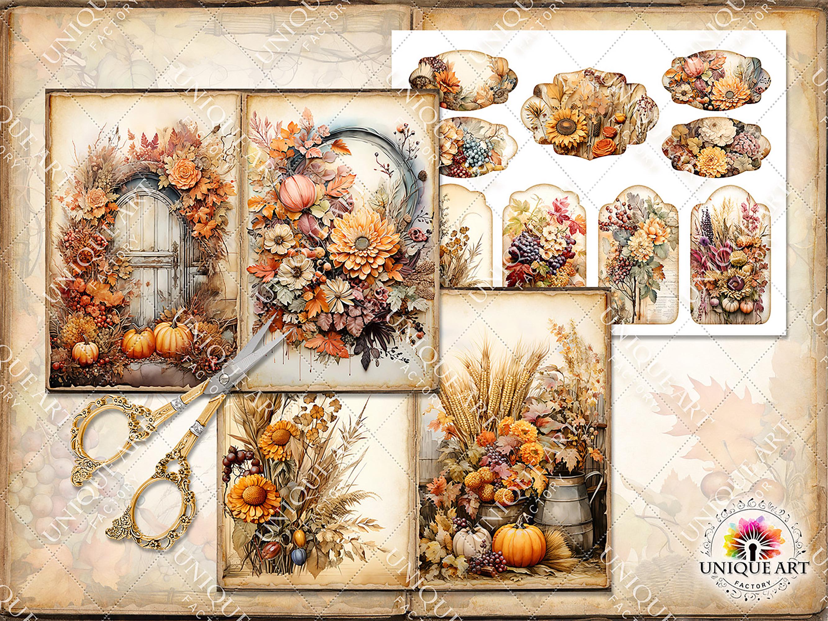 Autumn Harvest Junk Journal Kit, Rustic Thanksgiving Digital Paper With ...