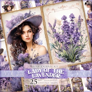 Lady Of The Lavender, Kit de diario creativo con acuarelas florales (Descarga digital)