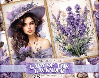 Lady Of The Lavender, Floral Watercolor Junk Journal Kit (Digital Download)