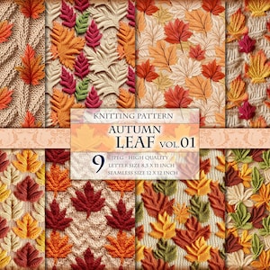 Autumn Knitting Leaf Vol.01, druckbare Nähte, 9 JPG Datei, sofort downloadbar.