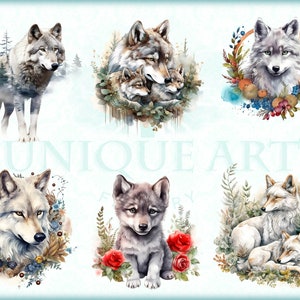 Wolf Family Watercolor Clipart Bundle HQ Printable PNG Format Instant ...