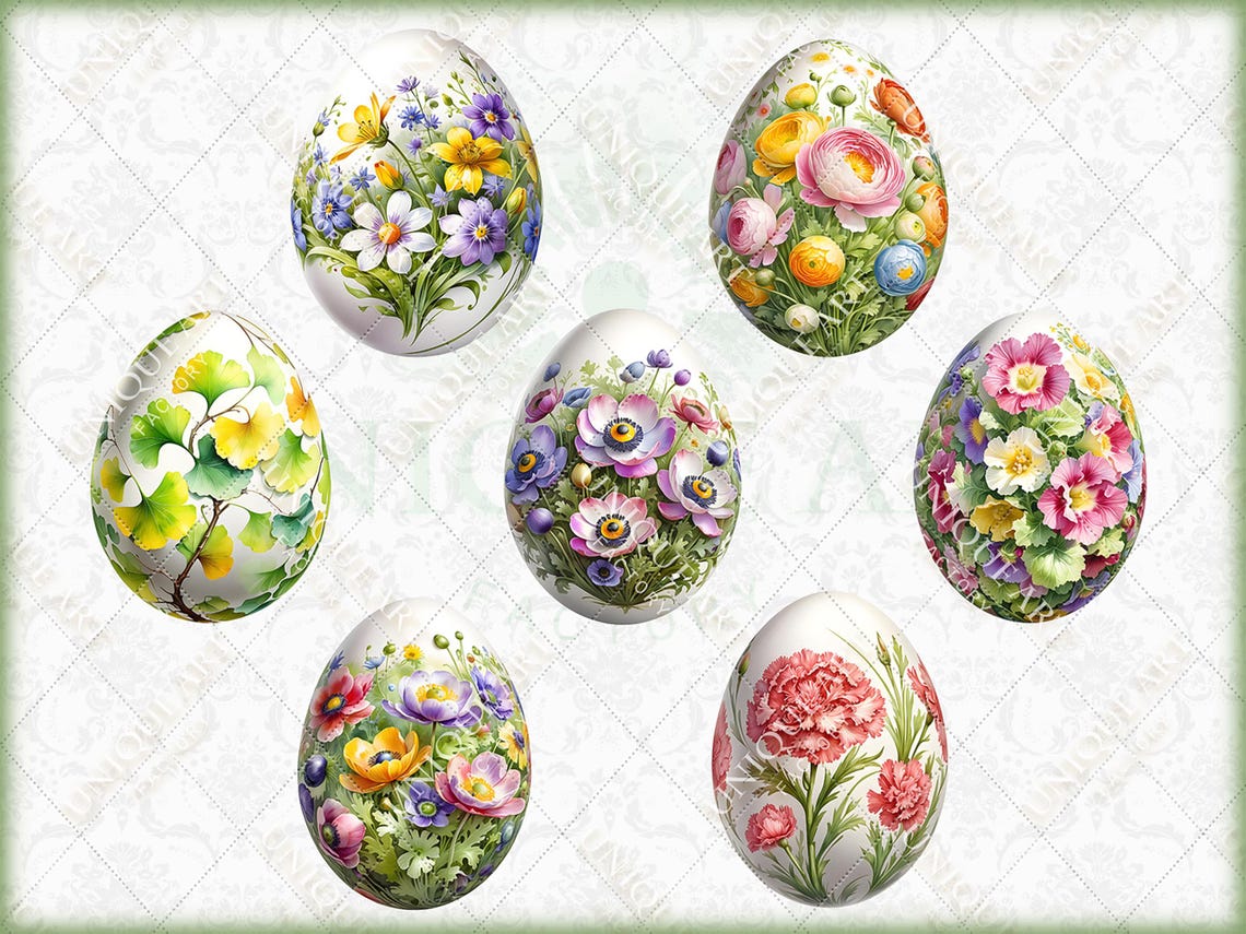 Easter Eggs Floral Patterned, Spring Wildflowers, Watercolor Clipart ...