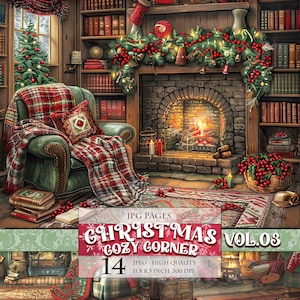 クリスマス コージー コーナー Vol.03、冬の風景 印刷可能なデジタル画像 11 x 8.5 インチ 14 JPG スクラップブック ジャンク ジャーナル デコパージュ 即時ダウンロード
