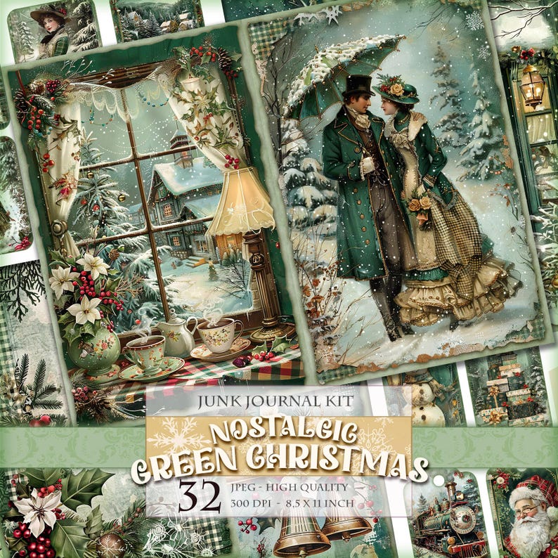 Nostalgic Green Christmas Junk Journal Kit (digital Pages) - Etsy