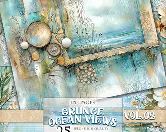 Grunge Ocean Views Vol.02, Printable digital image, Scrapbook Ephemera (Digital Download)