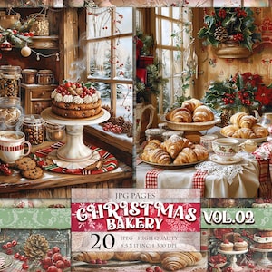 Boulangerie de Noël Vol.02, images numériques imprimables, pages de scrapbooking, Junk Journal carte postale découpage papier collage, téléchargement immédiat.