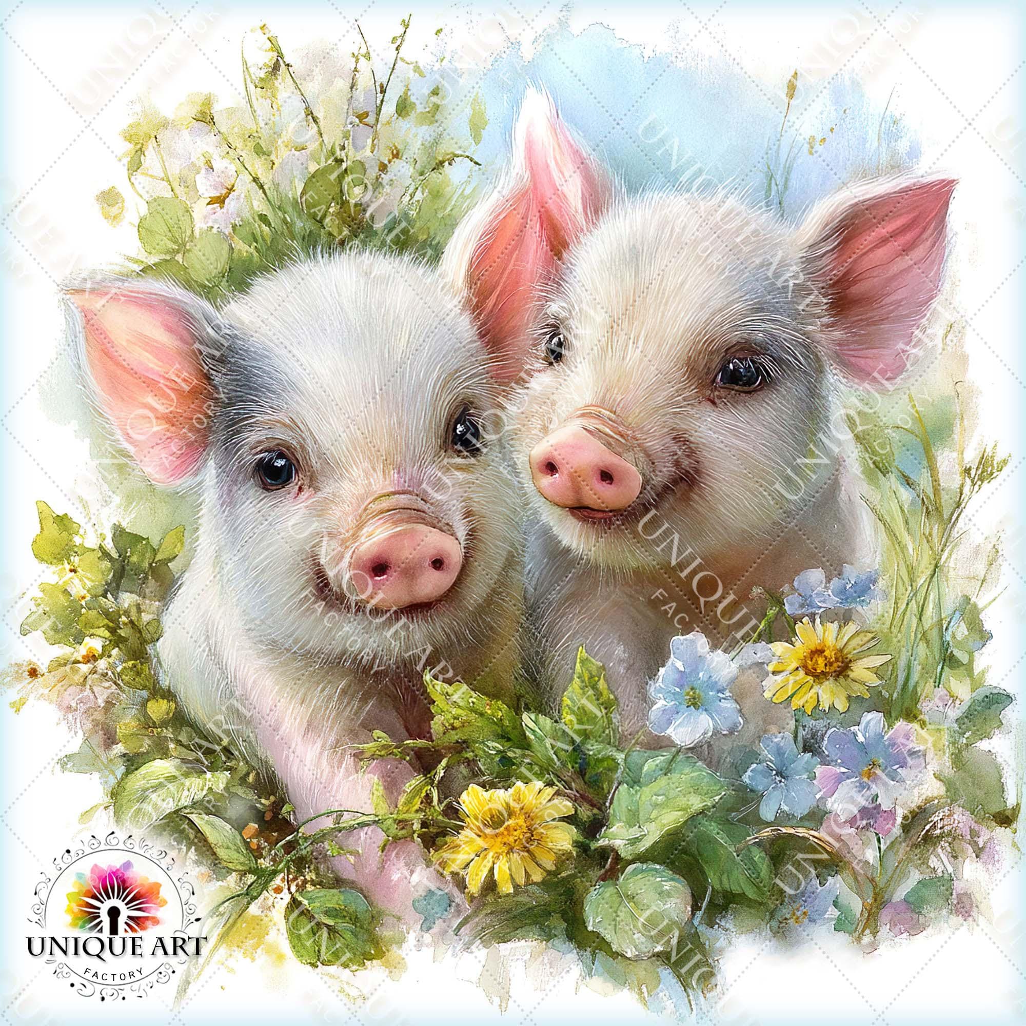 Piglets In Spring Spring Cute Piglets Clipart Bundle, Printable 25 JPEG Image, Wildflower ...