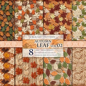 Autumn Leaf Vol.02, Uncinetto e maglia, immagine JPG stampabile da 8, schemi e pagine senza soluzione di continuità, download immediato.