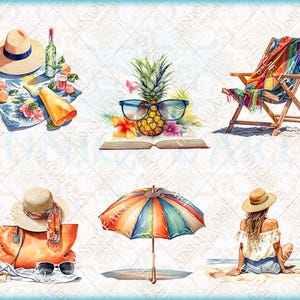 Summer Beach - Colorfully, Watercolor Clipart Bundle, 32 HQ Printable ...