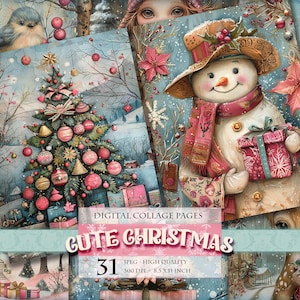 Joli Noël, images numériques imprimables, pages de scrapbooking numérique et de journal indésirable, fichier JPG 31 HQ 31 x 11 x 8,5 pouces, carte postale, téléchargement immédiat.