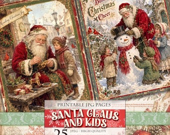 Santa Claus and Kids Christmas Story Cards Printable 25 JPG image (Digital Download)