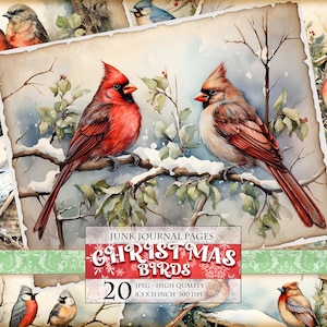 Weihnachtsvogel, Winteransicht Junk Journal Seiten, 20 JPG - 11 x 8,5 Zoll, Sofort download druckbares Digitalbild, Decoupage